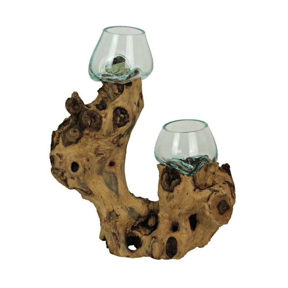 Molten Glass On Root Wood Double Decorative Bowl Vase